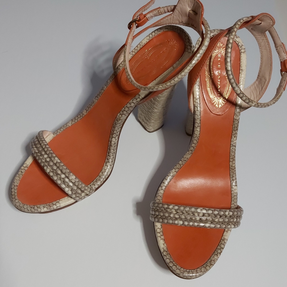 Elie Tahari Leather Snakeskin Platform Sandal